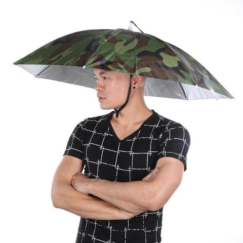 Portable pluie parapluie chapeau armée vert pliable en plein air Pesca soleil ombre imperméable Camping pêche chapeaux chapeau plage tête chapeaux ► Photo 1/6