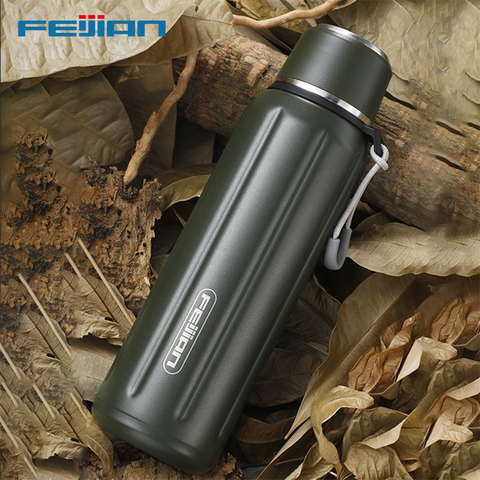 FEIJIAN classique armée Style vide flacons Thermo tasse en plein air Camping Portable Double paroi Buller vaisselle bouteille d'eau 600ML ► Photo 1/6