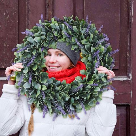 Couronne de porte artificielle, 17 pouces, couronne de printemps à la lavande, pour porte ronde, décoration intérieure, T3T0 ► Photo 1/6