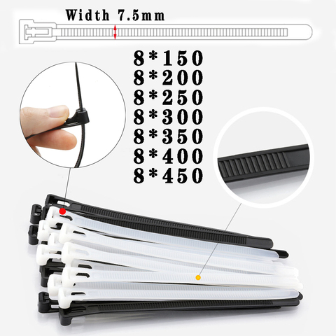 Attache de câble en nylon extensible, attache de câble réutilisable, attache de câble de fixation en plastique autobloquant 8*200 8*300 8*400 30 pièces ► Photo 1/6