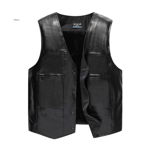 Plus hommes gilet en cuir Pu mode col en v gilet chaud ► Photo 1/6