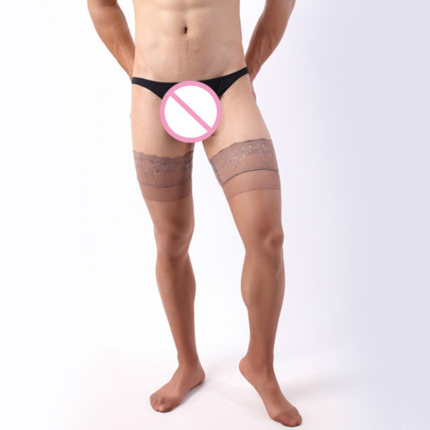 Bas antidérapants en Silicone pour hommes, bas en soie et Nylon, haut en dentelle Gay, cuisses hautes, Sexy, Lingerie masculine, nouvelle collection ► Photo 1/4