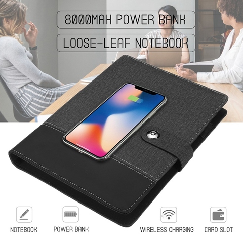 Carnet de notes d'affaires Multi fonctionnel A5 livre d'alimentation 8000 MAh batterie externe Qi sans fil charge carnet de notes reliure spirale agenda planificateur ► Photo 1/6