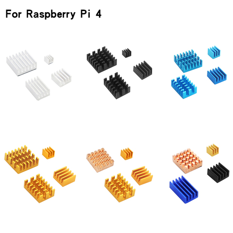 Raspberry Pi 4 modèle B, dissipateur thermique en aluminium, argent, noir, or, bleu, radiateur puissant, kit de refroidissement, 4 pièces, pour RPi 4B ► Photo 1/6