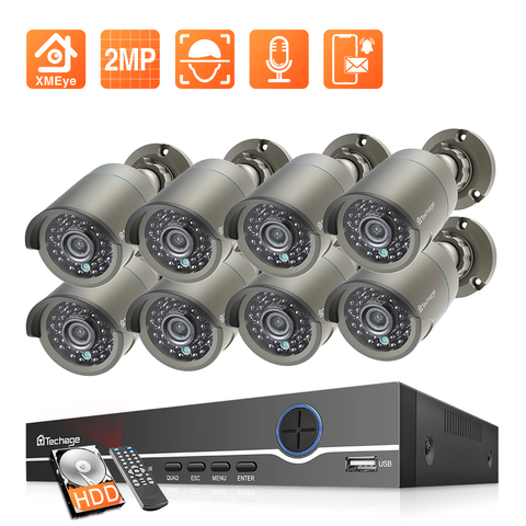 Techage H.265 8CH 2MP POE système de caméra de sécurité 1080P POE NVR Kit P2P CCTV ensemble de surveillance vidéo enregistrement Audio extérieur IP caméra de vigilancia ► Photo 1/6