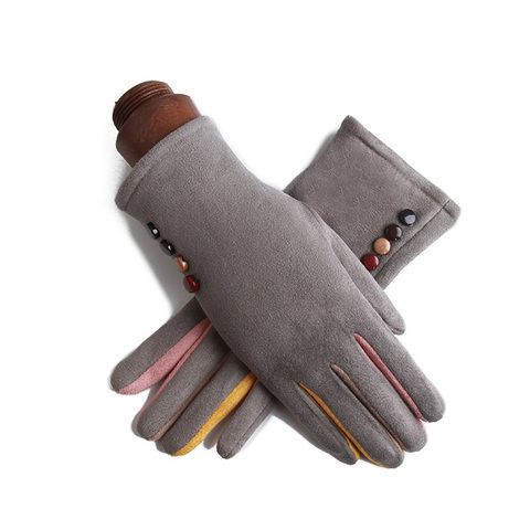 Mitaines de cyclisme en cuir suédé pour femmes, en cachemire chaud monocouche, complet avec bouton à doigt, gants de conduite, écran tactile, hiver J23 ► Photo 1/6