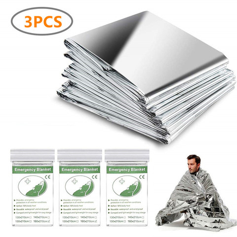 Paquet de 3 couverture de secours thermique Mylar espace couverture feuille d'argent couverture de survie couverture coupe-vent imperméable à l'eau équipement de survie ► Photo 1/6