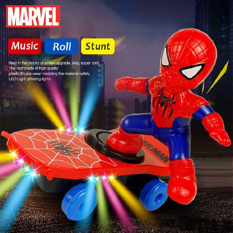 Jouet musical électrique Marvel motif Spider-man,avec trottinette, skateboard à rotation automatique, voiture-jouet acousto-optique, cadeau pour les enfants, pour garçon, ► Photo 1/6