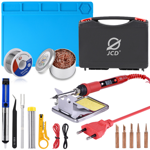 JCD boîte en plastique de fer à souder température réglable 220V 80W kit d'outils de retouche de soudage avec tapis de travail d'isolation thermique ESD ► Photo 1/6