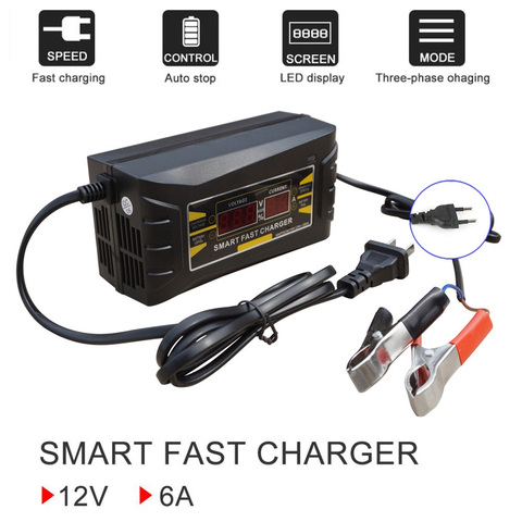 Chargeur Intelligent Portable de batterie de voiture, 12 V, 6a, AGM, batterie acide, plomb, dispositif de chargement automatique pour 12 V, 75ah, 100ah ► Photo 1/6