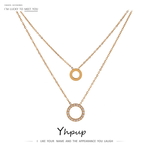 Yhpup nouveau collier en acier inoxydable exquis rond creux chaîne en couches collier délicat brillant zircon cubique collier ras du cou ► Photo 1/6