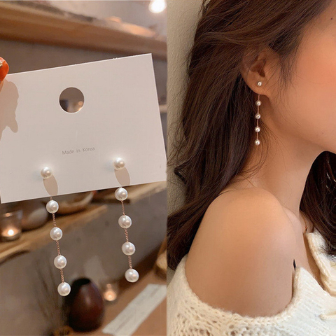 Tendance Simulation perle longues boucles d'oreilles femme lune étoile fleur strass mariage pendentif boucles d'oreilles mode coréenne bijoux boucles d'oreilles ► Photo 1/6