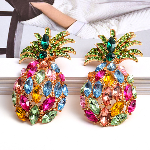 Boucles d'oreilles strass colorés en forme d'ananas, accessoires de bijoux en cristaux de haute qualité pour femmes, vente en gros ► Photo 1/6