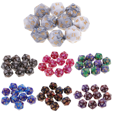 10 pièces polyèdre 20 côtés dés D20 dés RPG dés accessoires de jeu de société fournitures de jeu de table-Double couleurs ► Photo 1/6