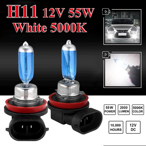 2X haute qualité blanc H11 ampoule 12V 55W voiture phare avant lumière Super lumineux lampe frontale voiture style décoration ► Photo 1/6