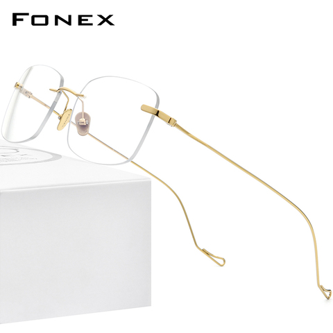 FONEX B titane lunettes cadre hommes 2022 nouvelles femmes sans monture Prescription carré lunettes cadres myopie optique-lunetterie 8559 ► Photo 1/6