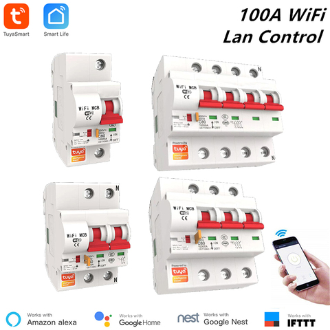 Tuya disjoncteur intelligent 100A 1P/2P/3P/4P WiFi disjoncteur intelligent commutateur automatique surcharge Protection contre les courts-circuits Alexa ► Photo 1/6