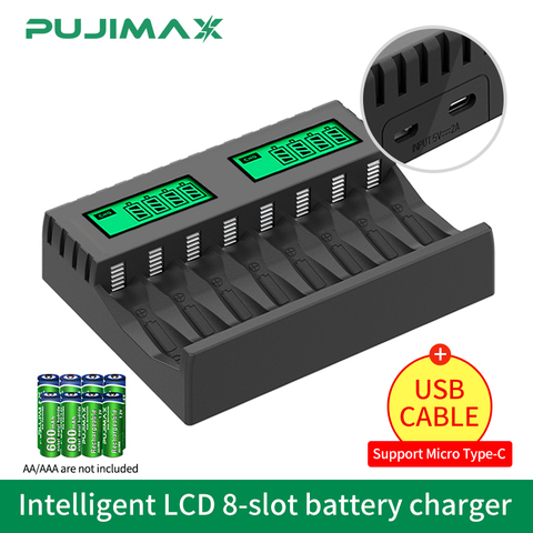 PUJIMAX chargeur de batterie à 8 fentes avec écran LCD Intelligent Intelligent pour piles rechargeables AA/AAA NiCd NiMh chargeur aa aaa ► Photo 1/6