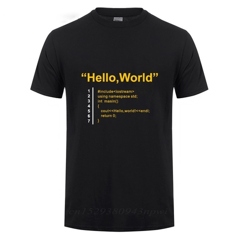 Bonjour monde T-Shirt fête des pères cadeau drôle cadeau d'anniversaire pour papa hommes mari petit ami Geek équipe programmeur coton T-Shirt ► Photo 1/6