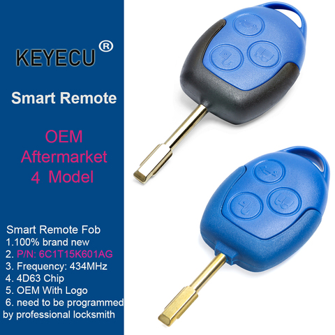 KEYECU – clé télécommande à 3 boutons OEM de remplacement, 433MHz, 4D63, pour Ford Transit WM VM 2006 – 2014, 2 modèles ► Photo 1/6