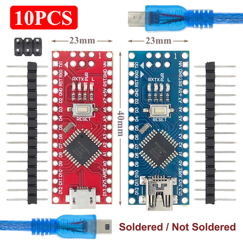 10 pièces Nano V3.0 Nano V3 avec contrôleur de câble usb compatible pour arduino nano CH340 pilote USB bleu/noir/rouge ATMEGA328P/168P ► Photo 1/6