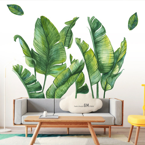 Autocollants muraux en feuille de banane verte, peints à la main, pour salon, chambre à coucher, décor mural, plantes en vinyle, Stickers muraux, décoration de la maison ► Photo 1/6