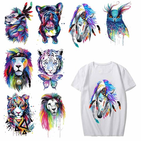 Fer sur Tigre Coloré Chien Chouette Patchs pour Vêtements T-SHIRT BRICOLAGE Robes Appliques De Transfert De Chaleur Vinyle Autocollants Presse Thermique H ► Photo 1/6