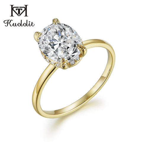 Kuololit – bague ovale en Moissanite 8x10 pour femmes, or jaune solide 10K D couleur bleu vert Solitaire, bijoux de fiançailles fins, 585 ► Photo 1/6