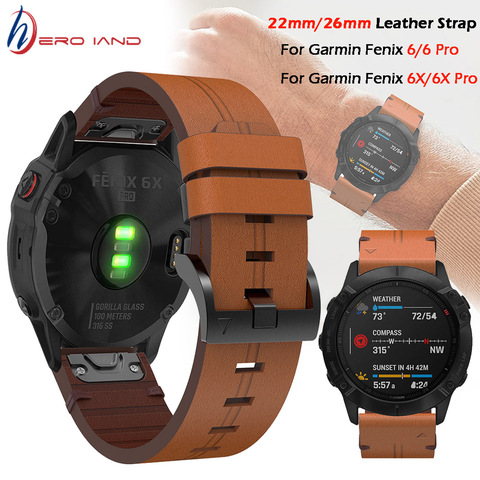 Pour Garmin Fenix 5 / 5X Plus 6 / 6X Pro montre intelligente Bracelet en cuir Bracelet de montre Bracelet 20 22mm 26mm ajustement rapide Bracelet ► Photo 1/6