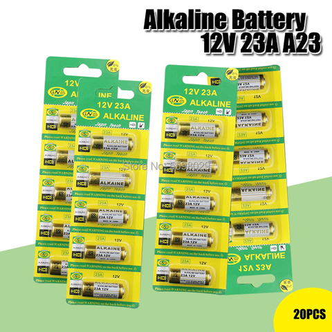 Lot de 20 Batteries alcalines 23A 12V, 21/23, 23GA, A23, A-23, GP23A, RV08, LRV08, E23A, V23GA, pour alarme et télécommande ► Photo 1/6