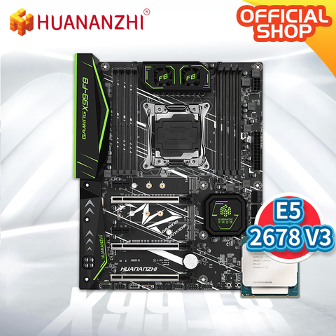 Huanzhi-carte mère X99 F8 X99, kit mémoire combo avec processeur Intel XEON E5 2678 V3 LGA2011-3 DDR4 RECC/NON-ECC, NVME, USB 3.0 ATX ► Photo 1/1