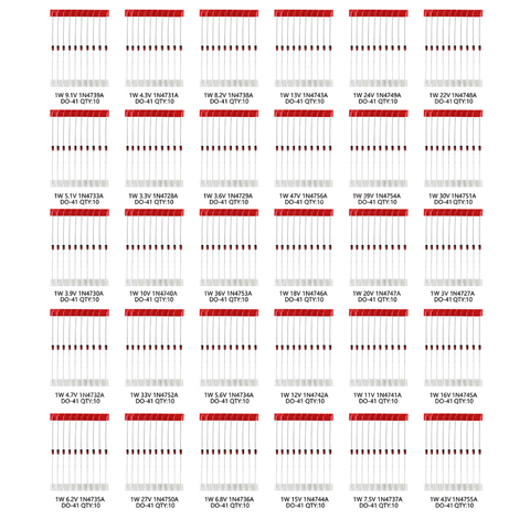 Kit de diodes Zener, 30 valeurs * 10 pièces, 1W, 3V 300 V 3.3V 3.6V 5.1V 10V 12V 13V 15V 20V 24V 30 47V, 5.6 pièces assortiment Ensemble ► Photo 1/3