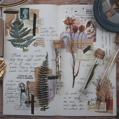 Autocollant flocons Scrapbooking Vintage plantes d'automne fleurs, étiquette décorative pour Journal intime, papeterie pour Album japonais ► Photo 1/6