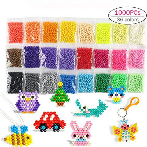 Perles collantes magiques à l'eau pour enfants, 1000 pièces, 36 couleurs, sacs OPP, Puzzle de pulvérisation de couleur de cristal, jouets cadeaux pour enfants ► Photo 1/6