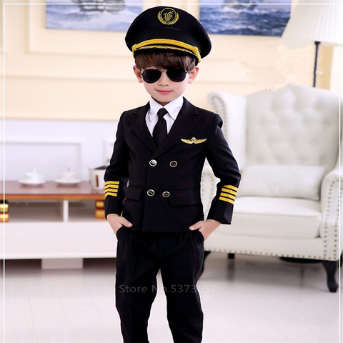 Costumes d'halloween pour enfants uniformes d'aviation Cosplay pilote agent de bord avion garçons filles carnaval jeu de rôle vêtements ► Photo 1/1