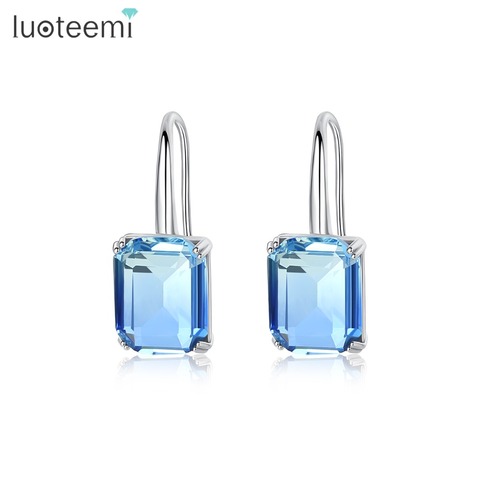 LUOTEEMI nouveau exquis boucles d'oreilles goutte pour les femmes fête datant de luxe en forme de carré couleur trésor deux couleurs femme cadeau de noël ► Photo 1/6