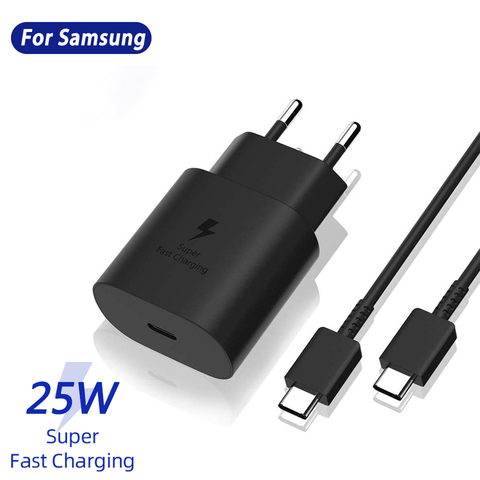 Pour Samsung S21 Note 20 10 A70 chargeur Super rapide Cargador 25W adaptateur secteur ue pour Galaxy Note20 S20 A90 A80 S10 5G câble type ► Photo 1/6