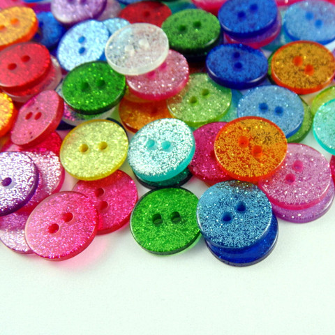 Boutons ronds scintillants en résine, pour 2 trous, accessoires de couture, embellissements, 13mm/15mm/19mm, 50 pièces ► Photo 1/6