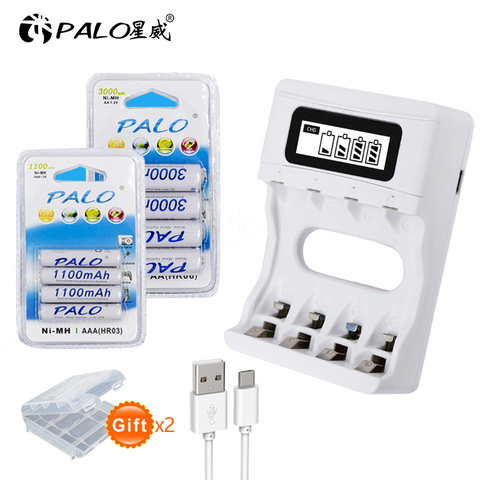 Piles rechargeables PALO 1.2V AAA et AA NI-MH 2A 3A + chargeur LCD intelligent à chargement rapide USB ► Photo 1/6