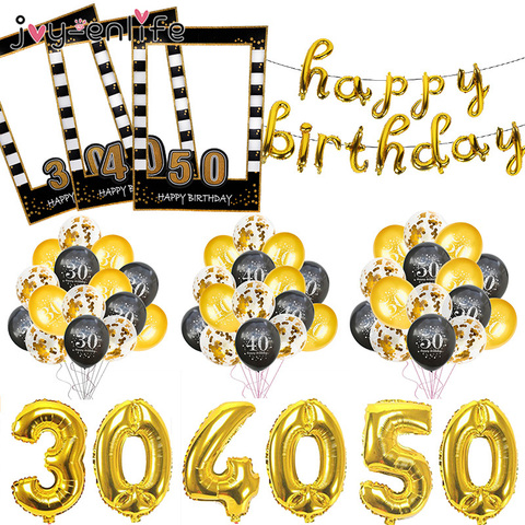 30 40 50 60 ballons d'anniversaire joyeux anniversaire fête décor adulte noir or ballon 30th 40th 50th ans fête Photobooth accessoires ► Photo 1/6