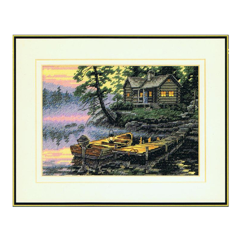 Kit de points de croix comptés, de haute qualité, beau et ravissant, petit Village du lac, bateau, maison, chalet, maison, Dim 65091 ► Photo 1/6