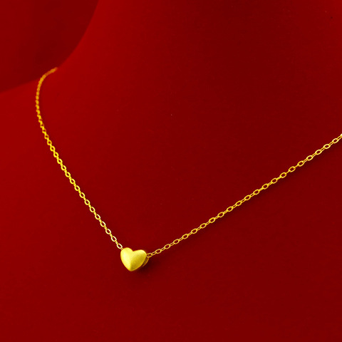 Collier en or coréen 14K pour femmes, bijou avec pendentif en cœur mat, de fiançailles, chaîne ras du cou, à la mode ► Photo 1/5