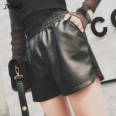 Femmes cuir synthétique polyuréthane noir Shorts taille haute jambe large Faux cuir Shorts haute qualité hiver ample PU Shorts grande taille 4XL ► Photo 1/6