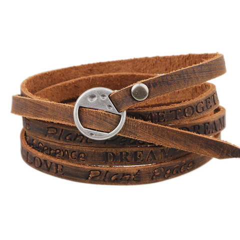 Kirykle – bracelet multicouches en cuir véritable pour hommes et femmes, bijou Vintage de style bohémien avec lettres en relief ► Photo 1/6