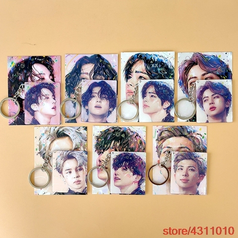 Kpop Bangtan garçons porte-clés Jimin Jin Suga Jhope Junkook V RM art peinture impression porte-clés porte-clés pendentif pour sac clé de voiture usb ► Photo 1/4