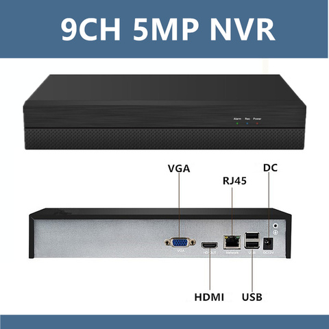 Enregistreur vidéo numérique en réseau NVR, 9 canaux x 5mp, pour caméra IP ONVIF 2.4 CMS XMEYE, avec adaptateur secteur, 1 SATA Max 8TB P2P Cloud ► Photo 1/6