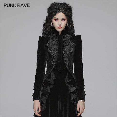 PUNK RAVE femmes gothique Lolita bouffée à manches longues noir court manteau fête Club Halloween veste avec exquise dentelle décoration ► Photo 1/6