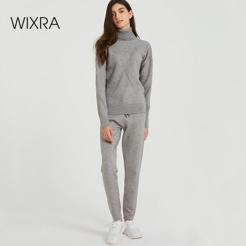 Wixra – ensemble tricoté pour femme, pull à manches longues et col roulé, pantalon à lacets, couleur unie, collection automne hiver ► Photo 1/6