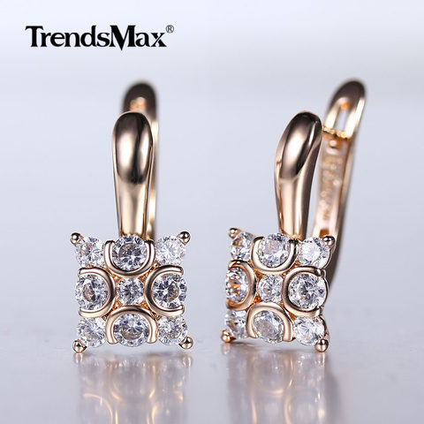 Boucles d'oreilles carrées en Zircon cubique, blanc clair, or Rose, bijoux de luxe élégants pour femmes, GE287, 585 ► Photo 1/5