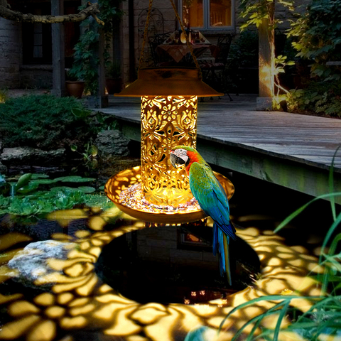 Lanterne solaire imperméable à mangeoire pour oiseaux, lumière sauvage, Bronze et métal, plateau métallique, luminaire pour l'extérieur, décoration d'un jardin ou d'un arbre ► Photo 1/6